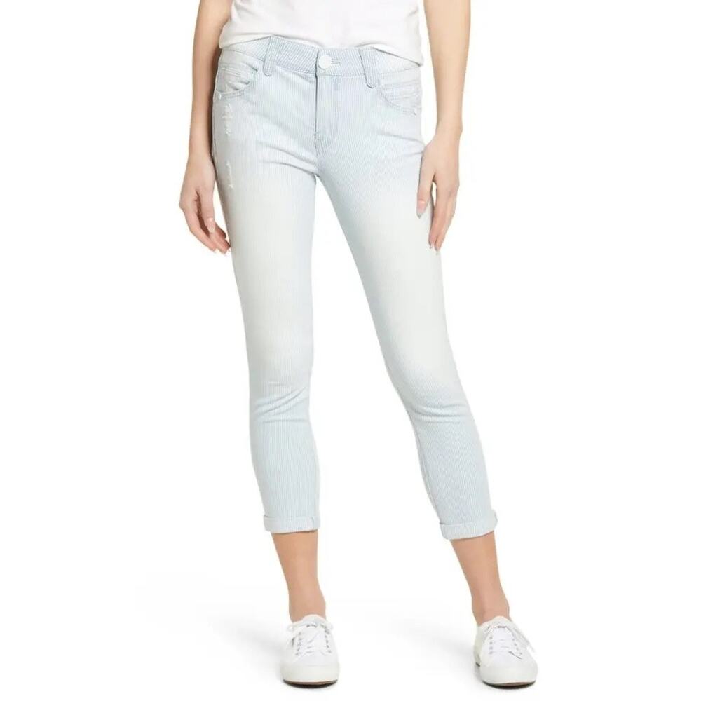Wit & Wisdom AbSolution Light Blue Railroad Stripe Crop Skinny Jeans Sz 0 💙🚉👖